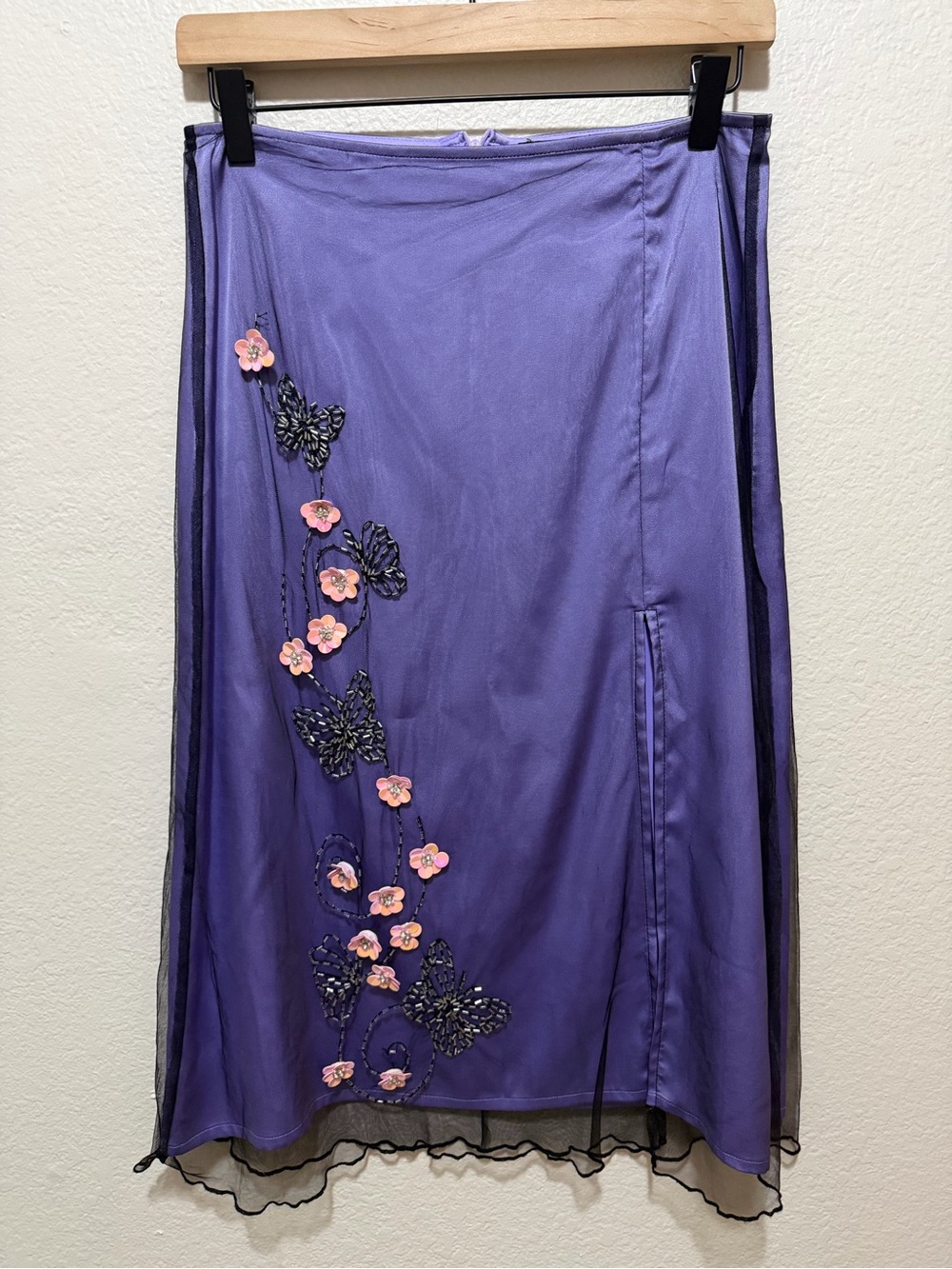 Vintage Delia’s Purple Embellished Sheer Overlay Skirt Small Y2K